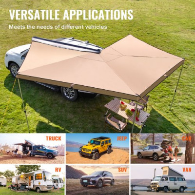 VEVOR Toldo Retráctil para Coche 270° 2,5 m Toldo Lateral para Coche PU3000 mm UV50+ Resistente al Sol/Agua/Viento con Bolsa de Almacenamiento Toldo Lateral/Trasero para Camiones SUV Furgonetas