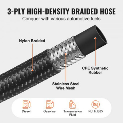 VEVOR Kit de Manguera de Combustible 6AN Manguera de Combustible 14 mm Longitud 6,1 m Línea de Combustible Diesel de Nylon Trenzado y Acero Inoxidable con 12 Adaptadores Accesorios Giratorios