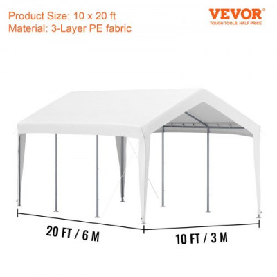 Cubierta de Toldo de Repuesto para Cochera de 3 x 6 m Carpa Garaje para Coche de Tela PE de 3 Capas Blanco Carpa para Automóvil Toldo de Coche Anti-UV para Vehículos y Actividades al Aire Libre