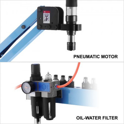 Máquina de Roscado Neumática M3 - M12 Máquina de Brazo Roscado 1000 mm en Radio Universal Tornillo de Máquina Tapping para Maquinaria Industria de Fabricación Brazo Plegable para Máquina de 360°