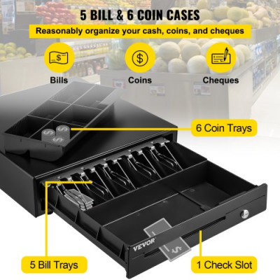 Cajón de Efectivo Tipo de Accionamiento 16" Cajón Portamonedas 12V Caja Registradora de Punto de Venta 41 x 42 x 10 cm Bandeja para Cajón de Dinero Cajón de Caja Registradora Cajón Efectivo