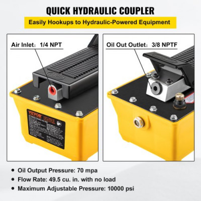 VEVOR Bomba Hidráulica de Pie 10000psi, Bomba Neumática Hidráulica con Manguera 200mm y Pistola Rociadora, Capacidad 2.3L Bomba Hidráulica de Aire Control de Pedal Simple para Maquinari