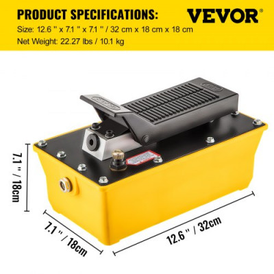 VEVOR Bomba Hidráulica de Pie 10000psi, Bomba Neumática Hidráulica con Manguera 200mm y Pistola Rociadora, Capacidad 2.3L Bomba Hidráulica de Aire Control de Pedal Simple para Maquinari