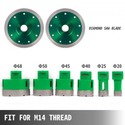 Juego de Sierra Perforadora de Diamante de 8 Piezas, Apto para Rosca M14, Brocas de Diamante, Diámetros de 0,79/1/1,6/1,77/2/2,7 pulgadas, Brocas para Taladrar, con Guías de Agujeros para Sierra