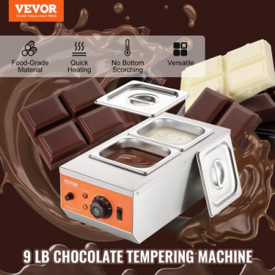 VEVOR Temperador de Chocolate Comercial 800W Baño María Eléctrico 2 x 1,5 L Fundidor de Chocolate Temperatura Ajustable 30-85°C Acero Inoxidable Grado Alimenticio para Calentar Mantequilla Crema Leche