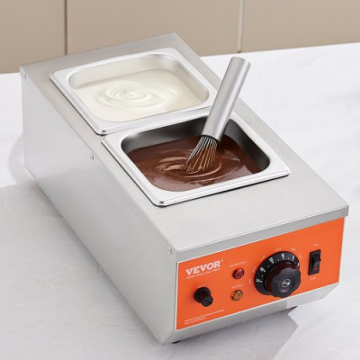 VEVOR Temperador de Chocolate Comercial 800W Baño María Eléctrico 2 x 1,5 L Fundidor de Chocolate Temperatura Ajustable 30-85°C Acero Inoxidable Grado Alimenticio para Calentar Mantequilla Crema Leche