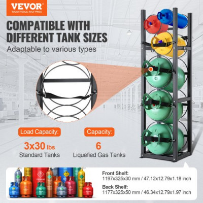 VEVOR Botellero de Gas Capacidad de 3x13,6 kg y 3 Otros Pequeños Portacilindros de Refrigerante 32,5x33x119,7 cm Estantería de Almacenamiento de Acero para Freón, Gas, Oxígeno, Nitrógeno, Refrigerante