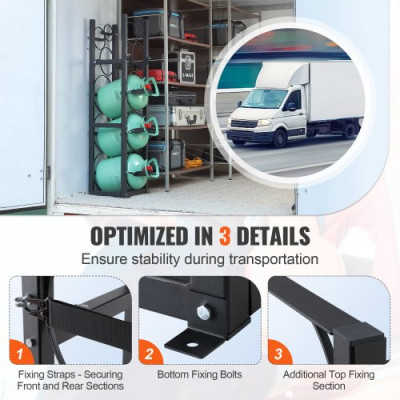 VEVOR Botellero de Gas Capacidad de 3x13,6 kg y 3 Otros Pequeños Portacilindros de Refrigerante 32,5x33x119,7 cm Estantería de Almacenamiento de Acero para Freón, Gas, Oxígeno, Nitrógeno, Refrigerante