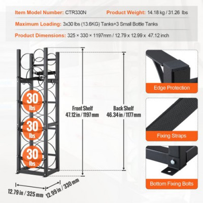 VEVOR Botellero de Gas Capacidad de 3x13,6 kg y 3 Otros Pequeños Portacilindros de Refrigerante 32,5x33x119,7 cm Estantería de Almacenamiento de Acero para Freón, Gas, Oxígeno, Nitrógeno, Refrigerante