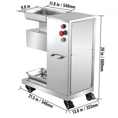 VEVOR Cortadora De Carne Cortafiambres de Acero Inoxidable Cortadora de Fiambre Eléctrica 500 kg por Hora Cortadora de Embutidos Profesional con Motor