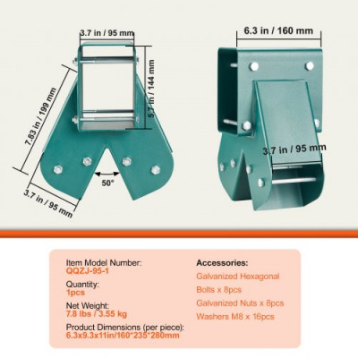 VEVOR Conector de Columpio 1 Pieza Soporte Oscilante de Acero al Carbono Soporte Medio Poste de Viga de Madera Interior Exterior con Hardware de Montaje para Pies 10,2x10,2cm, Viga 10,2x15,2cm, Verde