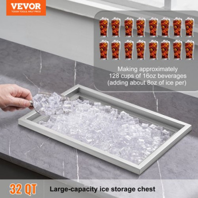 VEVOR Bandeja de Hielo Empotrada 55,23 L 508x355x308 mm Caja de Hielo Aislada con Tapa de Acero Inoxidable Conservador de Cubitos de Hielo para Bebidas Cervezas Frías Cocina al Aire Libre Bar Hogar