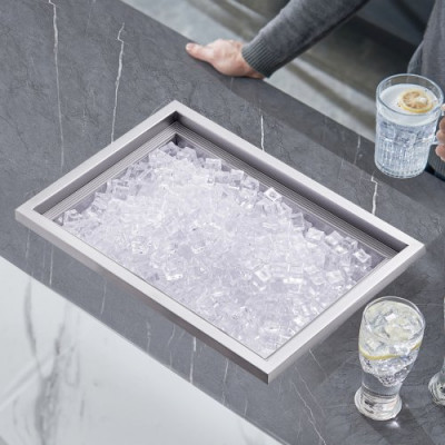 VEVOR Bandeja de Hielo Empotrada 55,23 L 508x355x308 mm Caja de Hielo Aislada con Tapa de Acero Inoxidable Conservador de Cubitos de Hielo para Bebidas Cervezas Frías Cocina al Aire Libre Bar Hogar