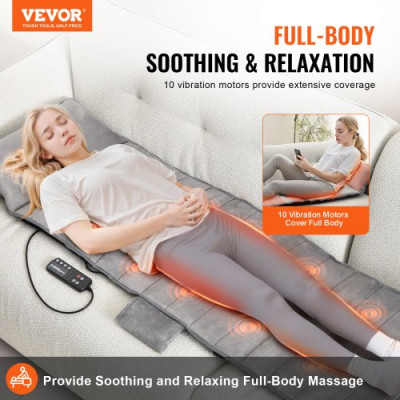 VEVOR Cojín de masaje de cuerpo completo con calor, 10 almohadillas de masaje con motor de vibración, almohadilla de masaje vibratoria con 5 modos y 3 intensidades, 3 almohadillas térmicas