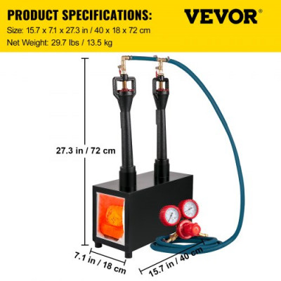 Forja de Gas Propano CMPROF-2 Cuadrado 2 Quemadores 23 kW · h 80000 BTU 7,8 L con Válvulas de Bola de Gas Horno de Forja Horno de Fusión de Gas Propano para Herreros, Fabricantes de Cuchillos