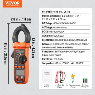 Pinza Amperimétrica Digital Multímetro T-RMS AC DC Volt Amp NCV Medición