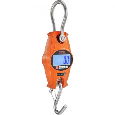 VEVOR Báscula Colgante Industrial 300 kg Báscula de Grúa Digital Carcasa de Aluminio Fundido Pantalla LCD Mini Báscula de Gancho Alta Precisión para Granja, Caza, Pesca, Garaje al Aire Libre, Naranja