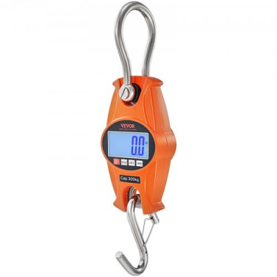 VEVOR Báscula Colgante Industrial 300 kg Báscula de Grúa Digital Carcasa de Aluminio Fundido Pantalla LCD Mini Báscula de Gancho Alta Precisión para Granja, Caza, Pesca, Garaje al Aire Libre, Naranja