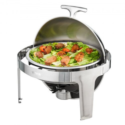 VEVOR Juego de 2 Calientaplatos Redondos de 5,5 L Cada Uno Calentador de Acero Inoxidable para Buffet Recipiente para Mantener Comida Caliente Tapa Enrollable para Autoservicio Buffet Hostelería