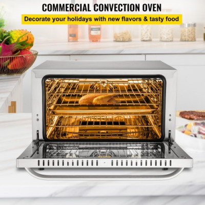 Horno de Convección Eléctrico 47 L 1600 W Horno Sobremesa 58 x 55 x 40 cm, Acero Inoxidable y Vidrio Templado, Horno Eléctrico Multifunción de Sobremesa 65-250 ℃ con 4 Estantes para Cafeterías