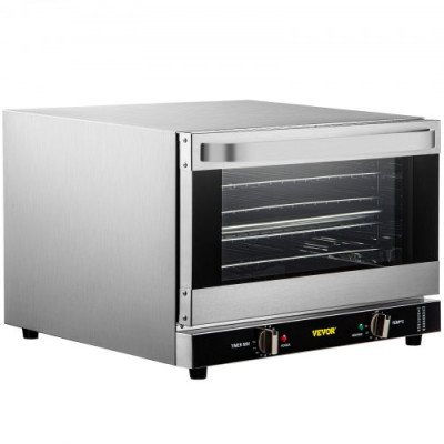 Horno de Convección Eléctrico 47 L 1600 W Horno Sobremesa 58 x 55 x 40 cm, Acero Inoxidable y Vidrio Templado, Horno Eléctrico Multifunción de Sobremesa 65-250 ℃ con 4 Estantes para Cafeterías