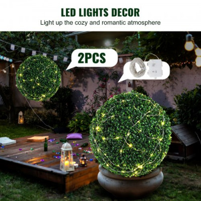 VEVOR Topiario Artificial de Boj 508 mm, Bola de Boj Artificial, 2 Plantas Falsas de PE, 10 Hojas Reemplazables, 2 Luces LED para Decoración de Interiores, Jardín, Terraza, Balcón, Entrada