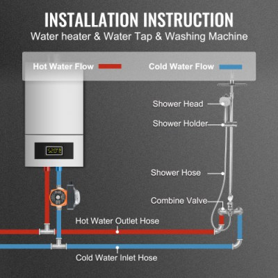 VEVOR Bomba de Circulación de Agua Caliente 100 W Bomba de Presión Circulador Auto Silenciador Acero Inoxidable Entrada Salida DN20 Adaptador DN15 para Sistema de Calentador de Agua Grifo de Ducha