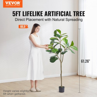 VEVOR Árbol Artificial Higo de Hoja de Violín 780x1556 mm Planta Artificial para Decoración Maceta de Árbol Verde Falso 150x125 mm para Hogar, Oficina, Hotel, Centro Comercial, Interior y Exterior