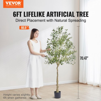 VEVOR Árbol Artificial de Olivo 810 x 1790 mm Planta Artificial de PE para Decoración Maceta de Árbol Verde 170 x 145 mm Planta Falsa para Hogar, Oficina, Hotel, Centro Comercial, Interior y Exterior