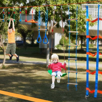 VEVOR Ninja Warrior Carrera de Obstáculos para Niños 2x19,8 m Resistentes a la Intemperie Línea de Mono con Capacidad de Peso de 226,8 kg Entrenamiento de Juguetes para Patio Trasero 12 Obstáculos