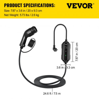 Cargador Portátil de Vehículos Eléctricos de 16 A Tipo 2, Cargador Home EV 3,6 kW Cargador de Coche EV Compatible con la Mayoría de los Coches Eléctricos, que Cumplen con la Norma IEC 62196-2