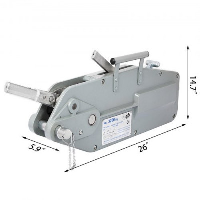 Polipasto Manual de Cadena Capacidad Nominal: 3.200 lbs Polipasto de Tracción de Cable Cabrestante Manual con Cuerda de 20 m Polipasto Manual