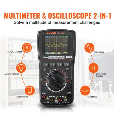 VEVOR Multímetro de Osciloscopio digital portátil 2 en 1 Frecuencia de muestreo de 2,5MS/s Ancho de Banda de 1 MHz con Bolsa LCD de 2,4