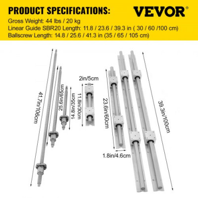 Guia Lineal Riel Lineal Sbr20 3 Husillos De Bolas Rm1605-350/650/1050mm Bk/bf 12 Kit Cnc