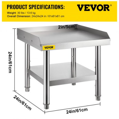 Mesa de acero inoxidable VEVOR para preparación y trabajo, soporte para equipos de cocina de 24