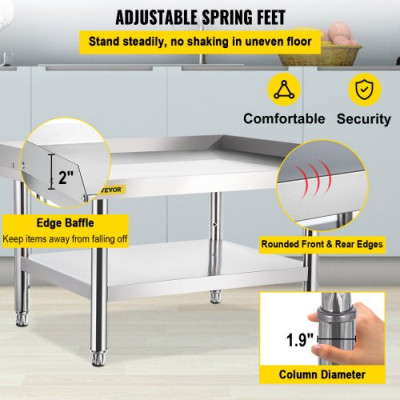 VEVOR Mesa de acero inoxidable para preparación y trabajo, soporte para equipos