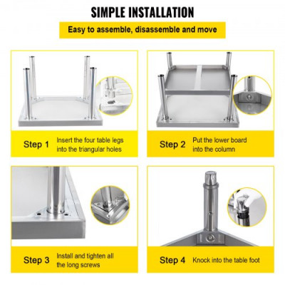 VEVOR Mesa de acero inoxidable para preparación y trabajo, soporte para equipos