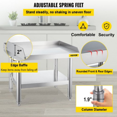 VEVOR Mesa de acero inoxidable para preparación y trabajo, soporte para equipos