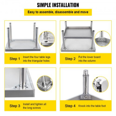 VEVOR Mesa de acero inoxidable para preparación y trabajo, soporte para equipos