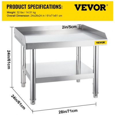 VEVOR Mesa de acero inoxidable para preparación y trabajo, soporte para equipos