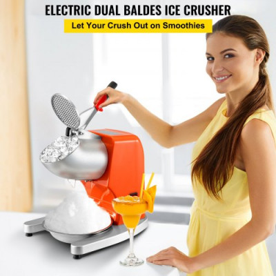 Trituradora de Hielo Eléctrica 300 W 95 kg / H Picadora de Hielo 1450 r / min Trituradora de Hielo Profesional con Palas Dobles Acero Inoxidable Hogar y Comercial Base U Antideslizante Naranja