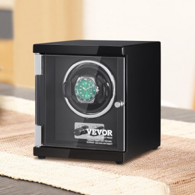 VEVOR Enrollador Automático de Relojes 1 Caja de Reloj para Relojes Automáticos con Motor Mabuchi Japonés Silencioso 5 Modos de Cuerda en Panel de Alta Densidad y LED Azul Acrílico Uso Doméstico