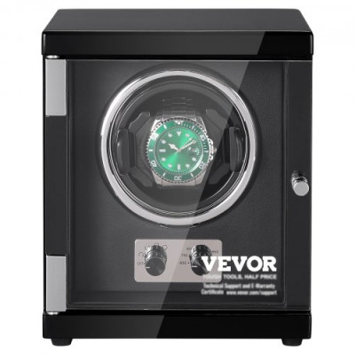 VEVOR Enrollador Automático de Relojes 1 Caja de Reloj para Relojes Automáticos con Motor Mabuchi Japonés Silencioso 5 Modos de Cuerda en Panel de Alta Densidad y LED Azul Acrílico Uso Doméstico