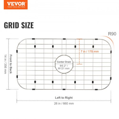 VEVOR Rejilla para Fregadero 66x35,6x2,54 cm Rejilla Fondo Fregadero de Acero Inoxidable 304 con Desagüe Central Accesorio para Fregadero para Platos, Cubiertos y Vajilla Descongelación de Alimentos