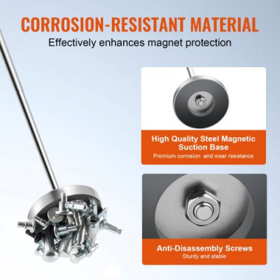 VEVOR Barredora Magnética Portátil Fuerza de 15,9 kg Escoba Magnética Telescópica 210-845 mm Herramienta Magnética Telescópica para Quitar Óxido de Objetos Metálicos Chatarra Taller Garaje