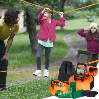 VEVOR Correa de Equilibrio de 60 pies Carga 500 libras Juego Completo con Protector de Árbol Entrenador de Brazo Curso de Equilibrio de Fácil Configuración para Niños Adultos Principiantes y Avanzados