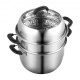 Buy 28cm Stainless Steel Steamer Pot with 8L Pot Food Steamer with Glass Lid 1 Basket 2 Steam Trays 3 Tiers with 1 Pair of Insulated Gloves for Steaming