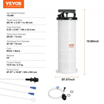 VEVOR Extractor de Fluido Bomba de Vacío de Succión 6,5 L Cambio Manual de Aceite del Motor con Manómetro y Manguera de Succión para Cambio de Aceite Aspiradora de Evacuación de Fluidos Automotrices