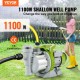 Buy Booster Jet Pump 1100W Portable Garden Pump 4560L/h Shallow Well Pump Stainless Steel 230V Lift Height 45m Pressure 4.5 bar for Irrigation Water Transfer Lawn