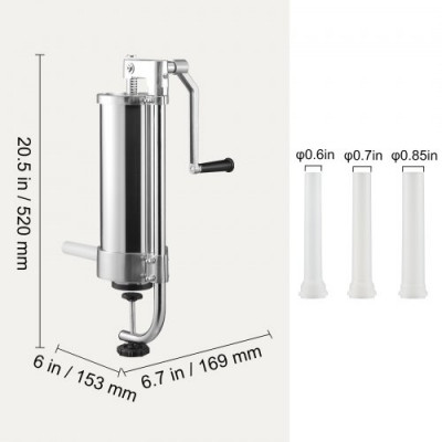 Embutidora Manual de Salchichas Capacidad de 3 L Embutidora Vertical de Mesa de Acero Inoxidable con 3 Tubos de Relleno para Churros Salchichas de 16mm/19mm/22mm para Restaurante Supermercado